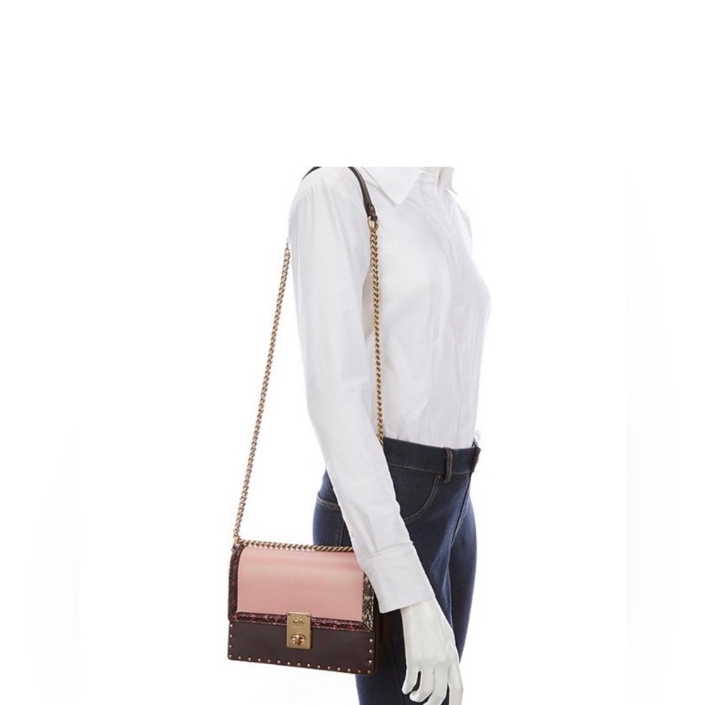Coach x Jennifer Lopez Hutton Shoulder Bag In Colorblock with Snakeskin Detail - Picture 3 of 10
